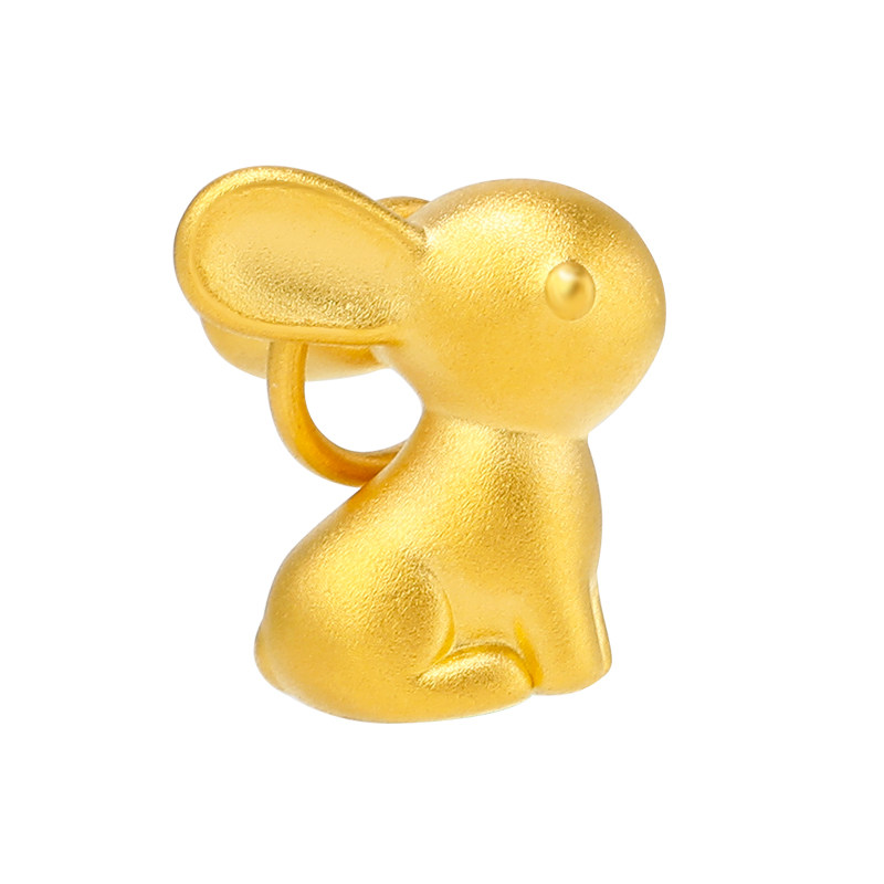 3d硬金999足金生肖兔子吊坠蜜粉金故宫兔子黄金吊坠项链女转运珠