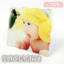 10 inch wave edge glass table crystal glass photo frame table 7 inch ice sculpture hanging wall table glass customization