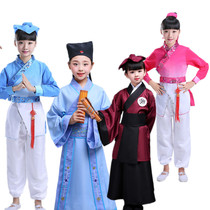 Childrens ancient clothes Hanfu National School of dress rehearsal for ethnic performances Costume Disciples 3 words Book the book Child open and gift dance