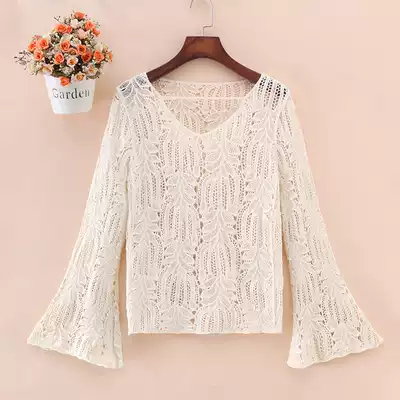 Summer jacket women's short flared sleeve top women's hollow foreign style skirt small shawl pullover lace waistcoat outer match