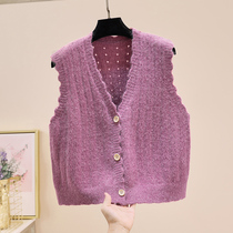 Knitted vest cardigan female spring and autumn Korean wool waistcoat shoulder loose foreign vest with skirt short sweater women winter