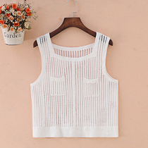 Lace vest womens summer short style outside the crotch shoulder knitted hollow Vest Women loose sleeveless student horse clip