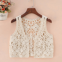 Vest summer womens short style outside hook hollow vest spring and autumn sleeveless knitted womens outer cardigan horse clip age