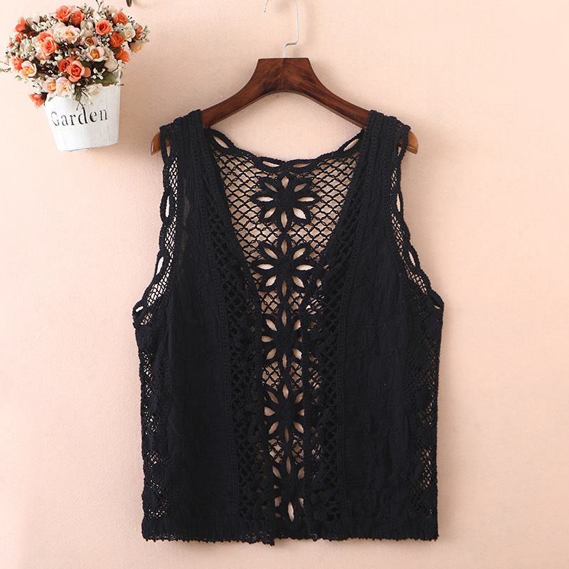 Waistcoat women's summer 100 hitch-style sleeveless small cardiovert outside lap with small canon-shoulder spring autumn loose hollowed-out knitted small vest