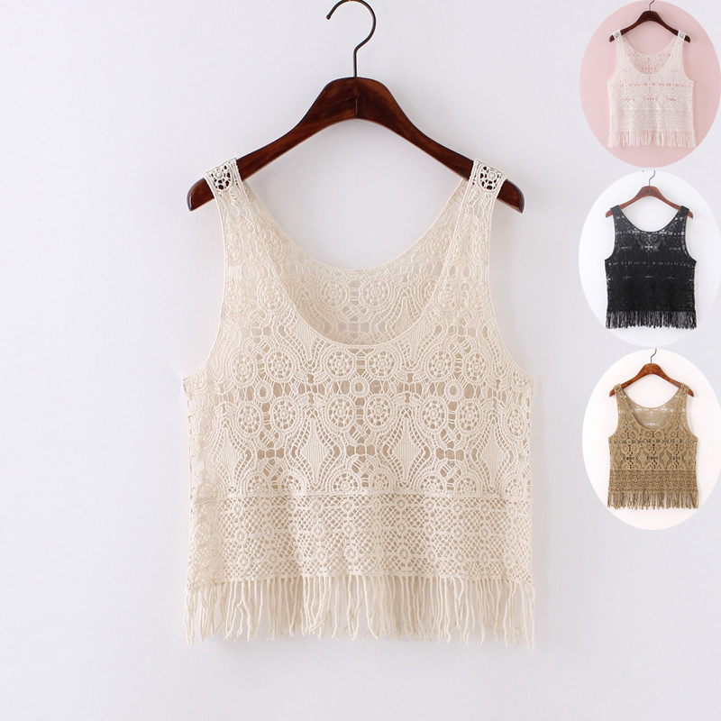 Lace Small Jacket Woman Spring Fall Short hollowed-out harness vest woman outskirt with sleeveless flow sukan shoulder female summer matching dress