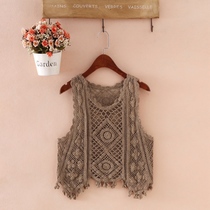  Summer vest womens short hollow outer lace waistcoat knitted mind vest womens thin crochet womens horse clip