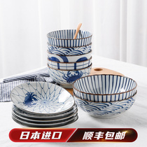 Bozo sees Japanese imported blue - dyed crab noodle dish 10 12 pieces of household plate bowl Japanese and wind