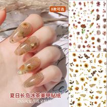 Beauty Nail Sticker Ins Wind Long Island Iced Tea 3d Patch Waterproof Net Red DAY FAMILY RETRO FLOWER FULL STICKER NAIL STICKER