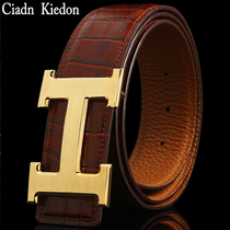 Mens belt leather strap steel buckle head layer cow leather pants with internal buttoned pants belt plate buckle smooth buckle CI22 oil side