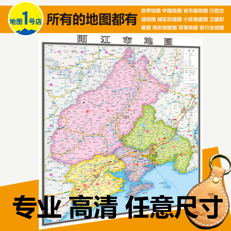 阳江市地图挂图行政交通地形卫星城区办公室装饰画