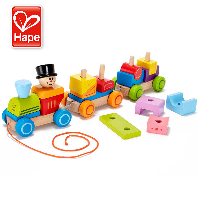 德国hape几何积木小火车 儿童玩具宝宝益智玩具1-2岁拆装组装玩具_7折