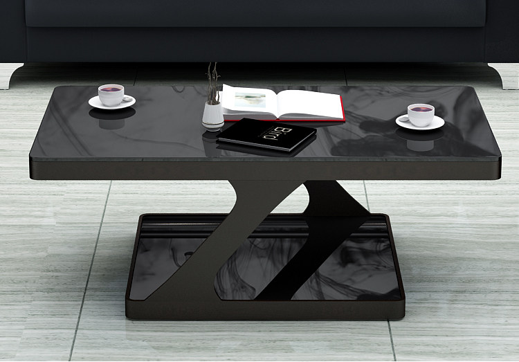 黑色钢化玻璃茶几简约现代长方形组合双层办公室茶柜茶桌小户型