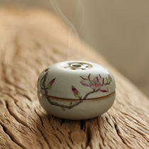 Jingdezhen hand-painted purple magnolia incense stove handmade ceramics dedicated to Buddha home indoor tea ceremony 2 hours small incense burner