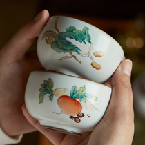 Ru kiln hand-painted cabbage Cup kung fu tea cup open film can raise Jingdezhen original radish ceramic master cup small tea bowl