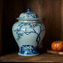 Fanyue Jingdezhen hand-painted cat blue and white porcelain tea cans General cans handmade large ceramic household sealing cans