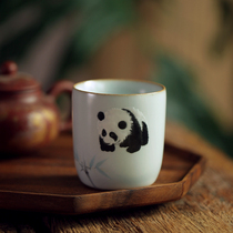 Hand-painted cute Panda small teacup kung fu tea tools Moon White Ru kiln open film can raise large master tea cup tea bowl