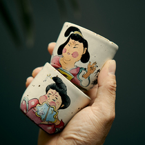 Jingdezhen coarse pottery hand-painted Tang Dynasty Fat Beauty interesting tea cup kung fu tea set master tea cup Open Film