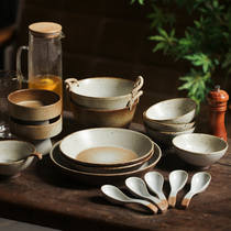 Fanyue coarse pottery rice bowl one person food tableware Japanese dishes set Japanese soup bowl noodle bowl special retro plate