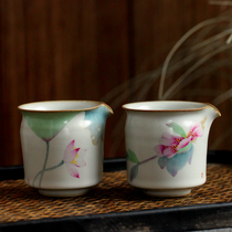Jingdezhen full hand-painted Ru kiln Lotus gongdo Cup household kung fu tea set peony tea cup