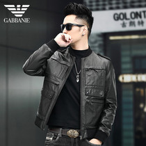 New Autumn Winter Baseball Collar Men's Short Leather Jacket Top Cowhide Leather Coat Haining Hunting Outfit Motorcycle Jacket