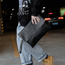 Hong Kong mens clutch large capacity clutch bag fashion leather envelope bag Simple casual versatile mens bag