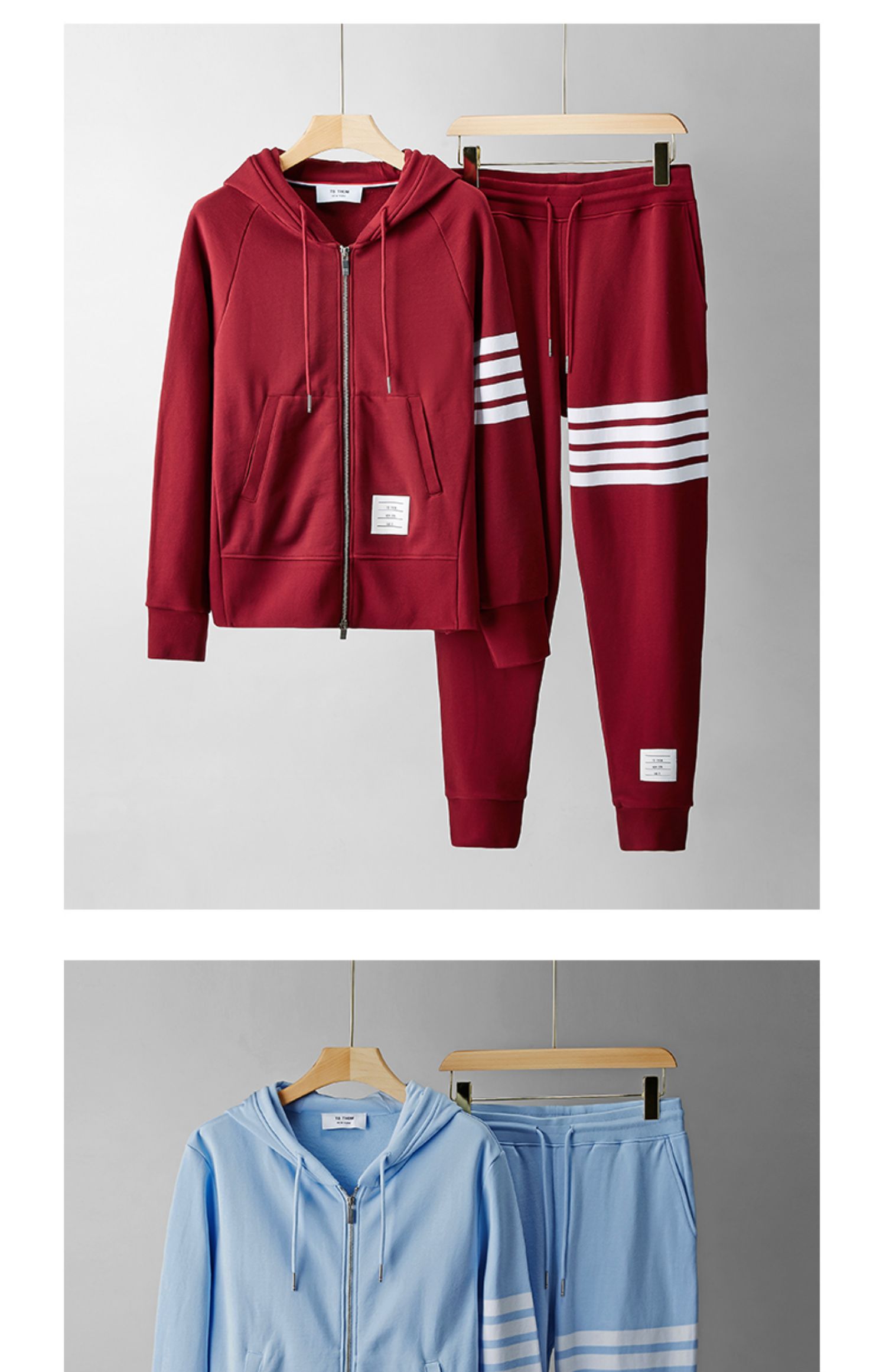 20年春秋款tb套装女装卫衣运动休闲套装四条杠男女同款情侣色织潮