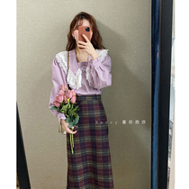 Berry happy you and happy big Pang custom vintage long A- line dress waist plaid skirt