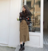 Berry like you and happy retro corduroy skirt female autumn temperament casual brown dress