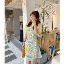 Berry like you and happy big Pang custom new oil painting suspenders short skirt temperament waist print dress women