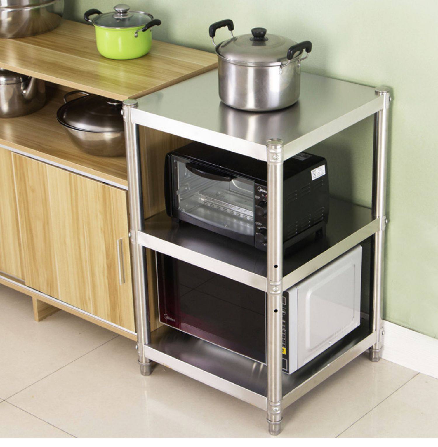 不锈钢厨房置物架_不锈钢厨房方形夹缝45cm收纳锅放杂物菜架子