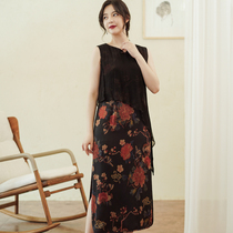 Zhus original (this go to the year) pearl satin cloud yarn smooth and crepe loose qipao with dress for daily casual