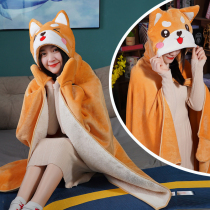 Cartoon cloister can be worn with a blanket even cap cloak blankets lazy people shawl students nap office Warm Air Conditioning Blanket