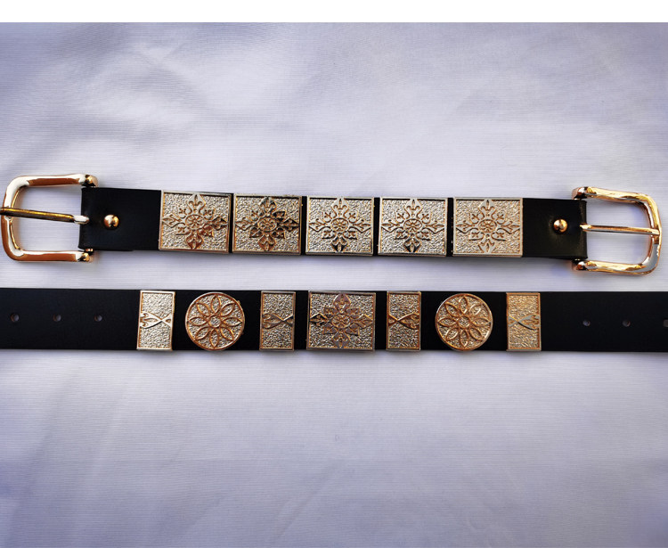 儿童汉服配饰男女真皮腰带双扣革带饰品可调节多边 玉