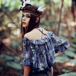 吊带荷叶边短款雪纺衫