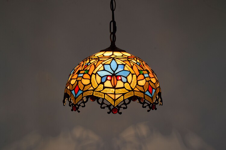 欧式复古蒂凡尼彩色玻璃酒吧餐厅吊灯创意田园卧室玄关阳台琉璃灯