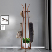 Hung Hanger Ground Floor Bedroom Full Solid Wood Triple Pole Multifunction Clothes Hat Rack Wooden Living Room Home Clothes Rack Creativity