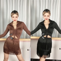 Proud dancers new adult female turned-collar deep V draw rope blouses with three layers of crypt-packed hip-flow Su half-body dress