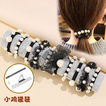 Lace beaded hair rope Bow head rope female net red hair circle Rubber band hair ornaments high stretch 10 chicken bags