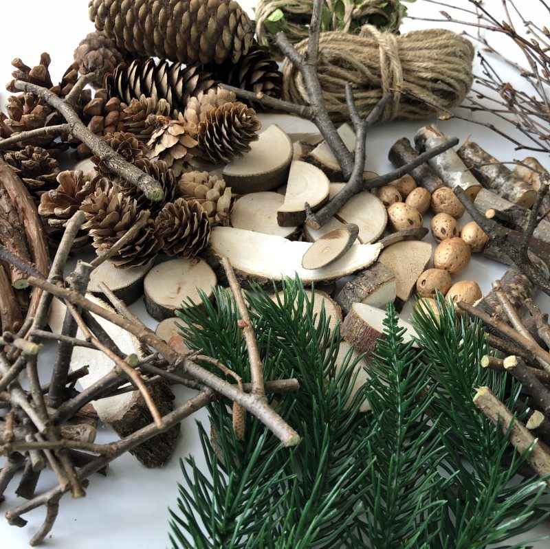 包邮创意松果圆木片干树枝画相框幼儿园区角diy手工制作材料包