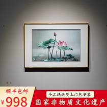 Su embroidery finished hanging painting new Chinese bedside painting pure handmade living room dining porch corridor Chinese style embroidery Lotus