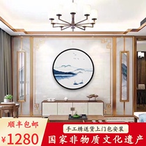 Su embroidery porch decorative painting modern Chinese living room bedroom hanging painting hand embroidery landscape painting study tea room mural