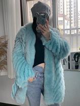 Imported Finnish fox hair coat middle long open bar loose fur bar loose network red female winter