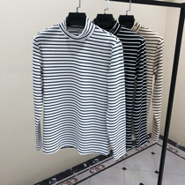 Half high collar men long sleeve T-shirt white stripe base shirt men autumn winter high collar interior warm autumn clothes trend