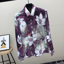 Shirt mens long sleeve Ruffian handsome flower shirt tide very fairy clothes Net Red printing Korean trend hair stylist tide dress