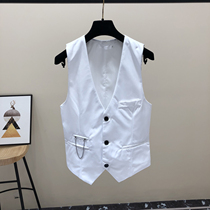 Suit vest mens trend white suit vest mens tide groomsman suit brother suit Western-style horse jacket black overalls