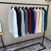 White shirt mens casual business dress handsome white long sleeve inch shirt Mens Fall feel chiffon Korean trend Black