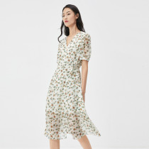 Evelly 2021 summer new V-neck short sleeve floral chiffon dress long skirt 1B6997761