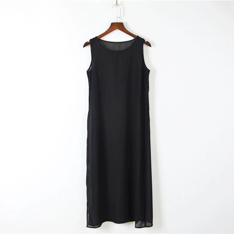 Jie thương hiệu giảm giá phụ nữ mùa hè mới đơn giản tay áo thẳng đơn giản một lớp áo vest mỏng váy lụa dài - Váy dài