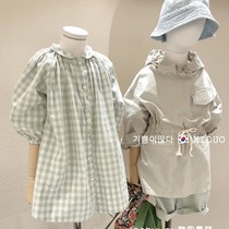 Korean childrens clothing 2021 spring and autumn girls baby girls pure cotton literature van lapel shirt dress