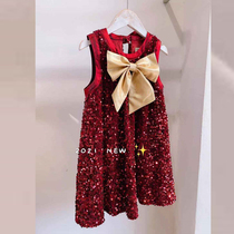 Girls tank top skirt 2022 spring and autumn day skirt shiny sequins festive dress dress birthday party dress